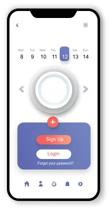 Mobile apps, which are developed and designed. On the screen, there are different buttons with opinions about surfing the internet.