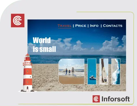 Development and design website which have differetn picture ( travel people, sea beaches and title for holiday) in website.